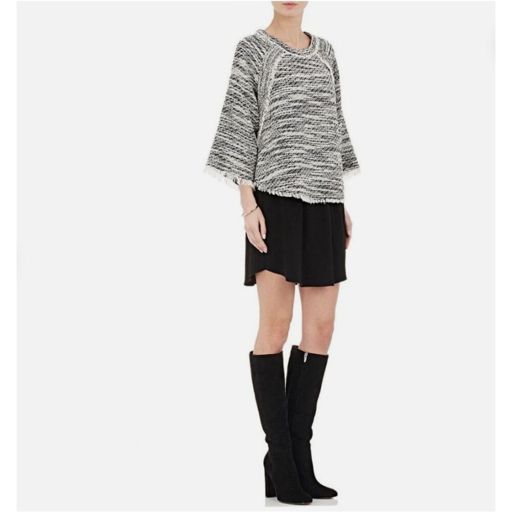 IRO Licia Black & White Tweed Knit Top Sz 38 (6) Lagenlook Raw Hem Boho Chic